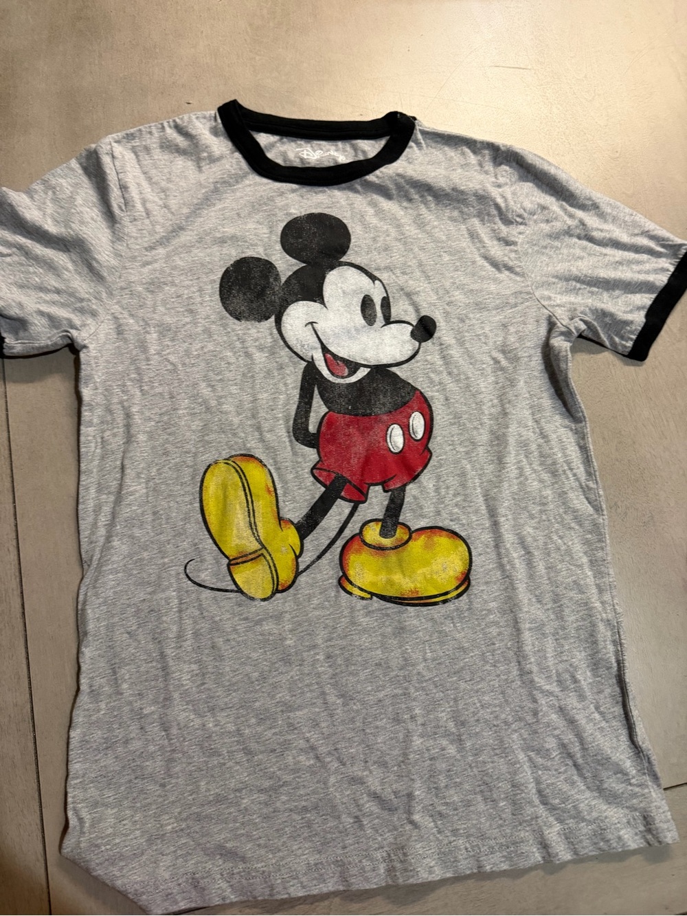 Disney Grey Tee with Mickey Mouse Graphic and Black Trim
